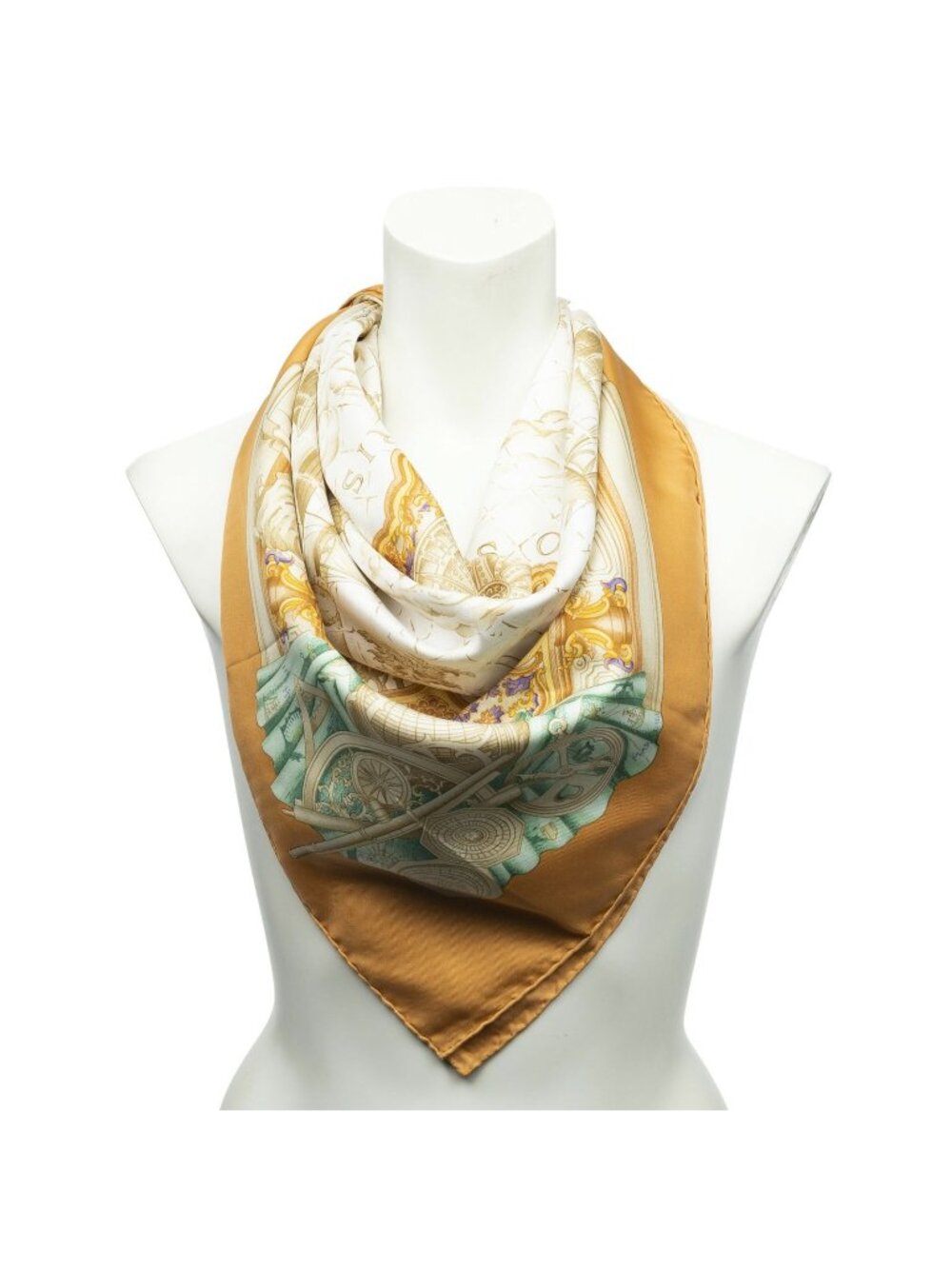 Hermes Scarf Orange Green Blanc Twill Silk